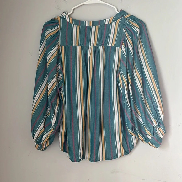 Anthropologie Maeve Byron Striped Blouse Split Neck Size S - Picture 7 of 7